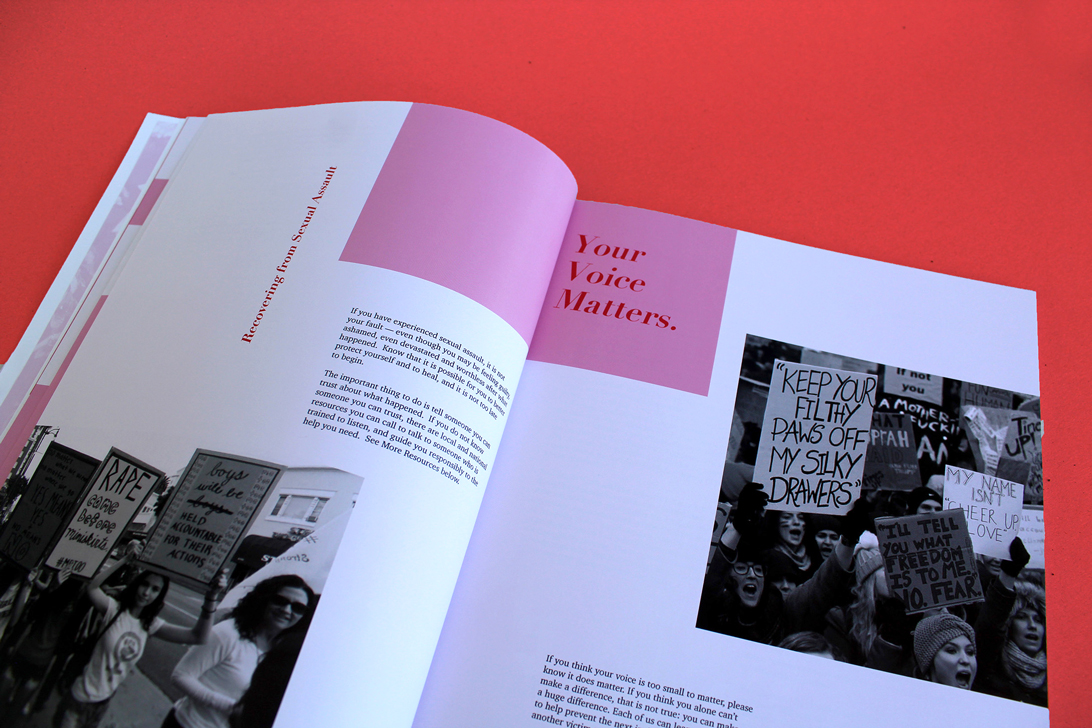 photograph of publication spread featuring type and overplayed black and white images