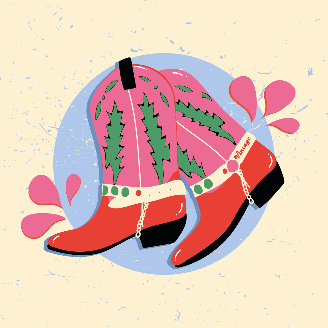 illustration of vintage cowboy boots