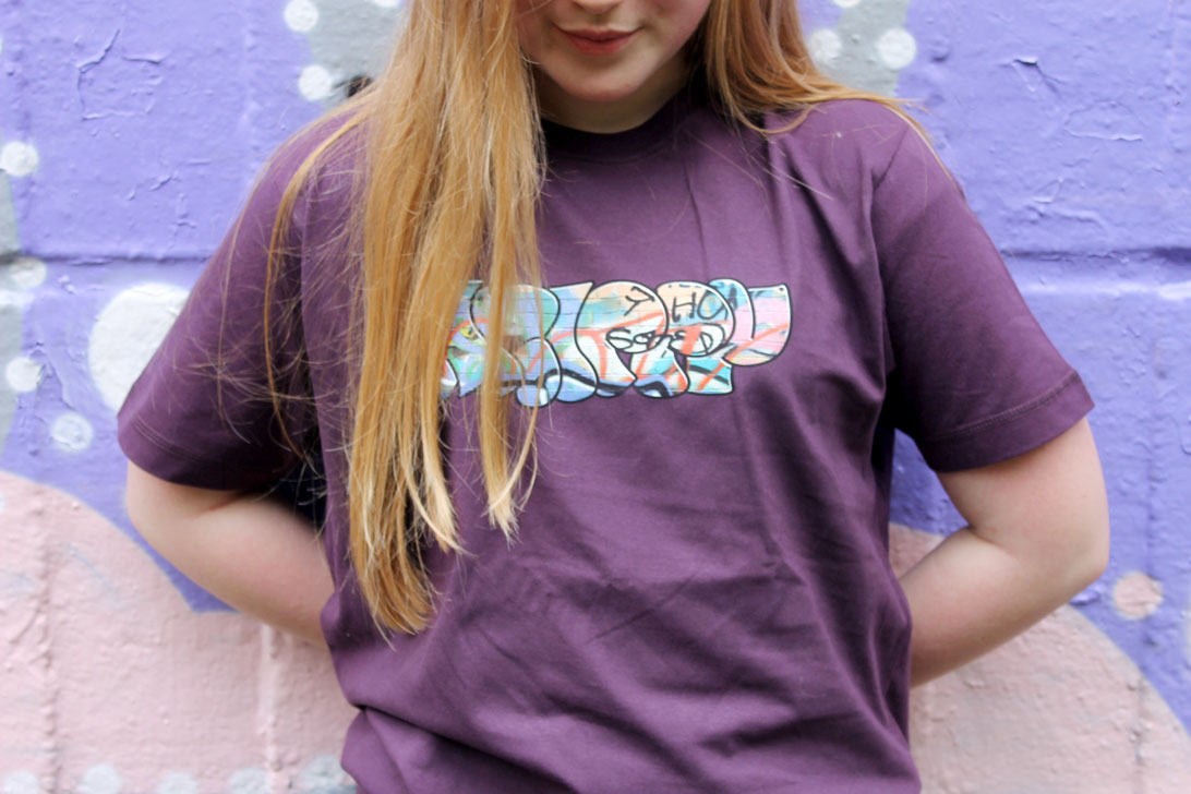 photograph of person wearing t-shirt design