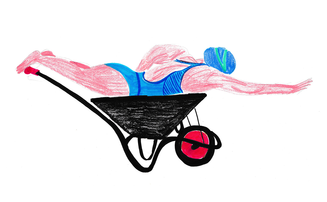 illustration of swimming on a wheel barrow