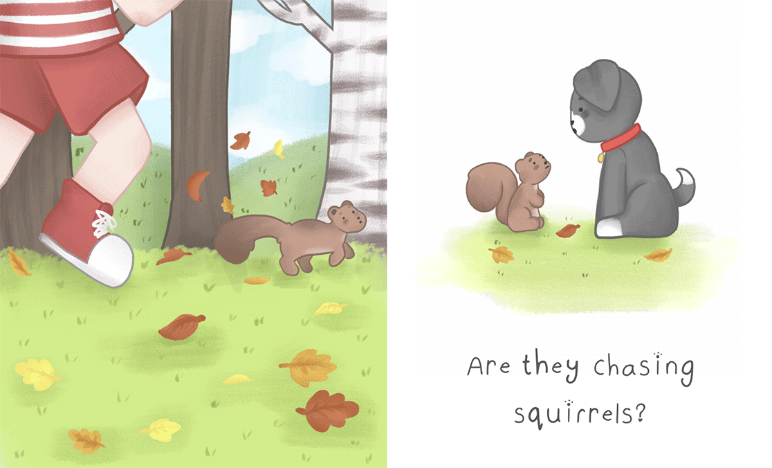 Artwork spreads from an illustrated children's picture book