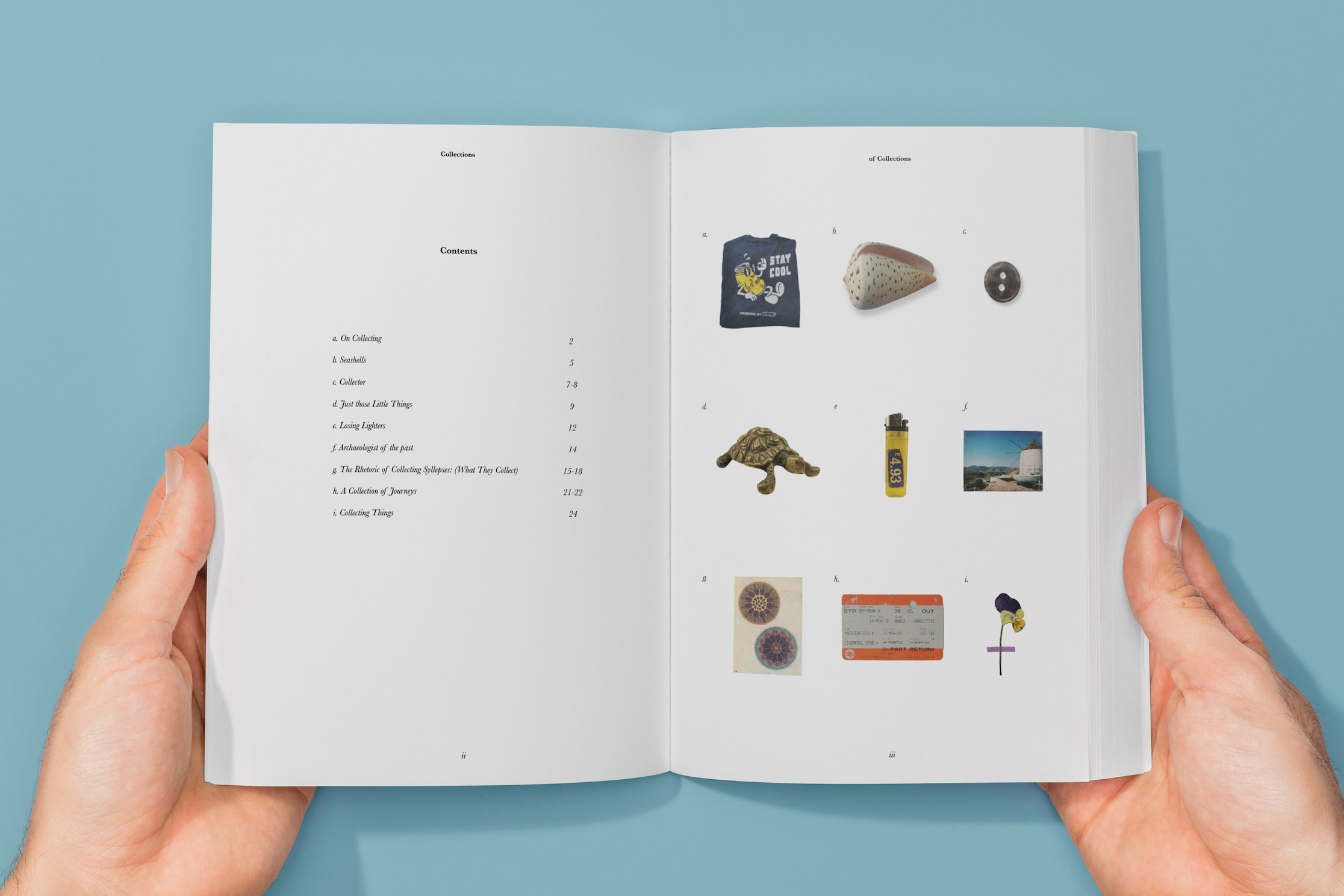 Mock-up print publication spreads featuring contents pages