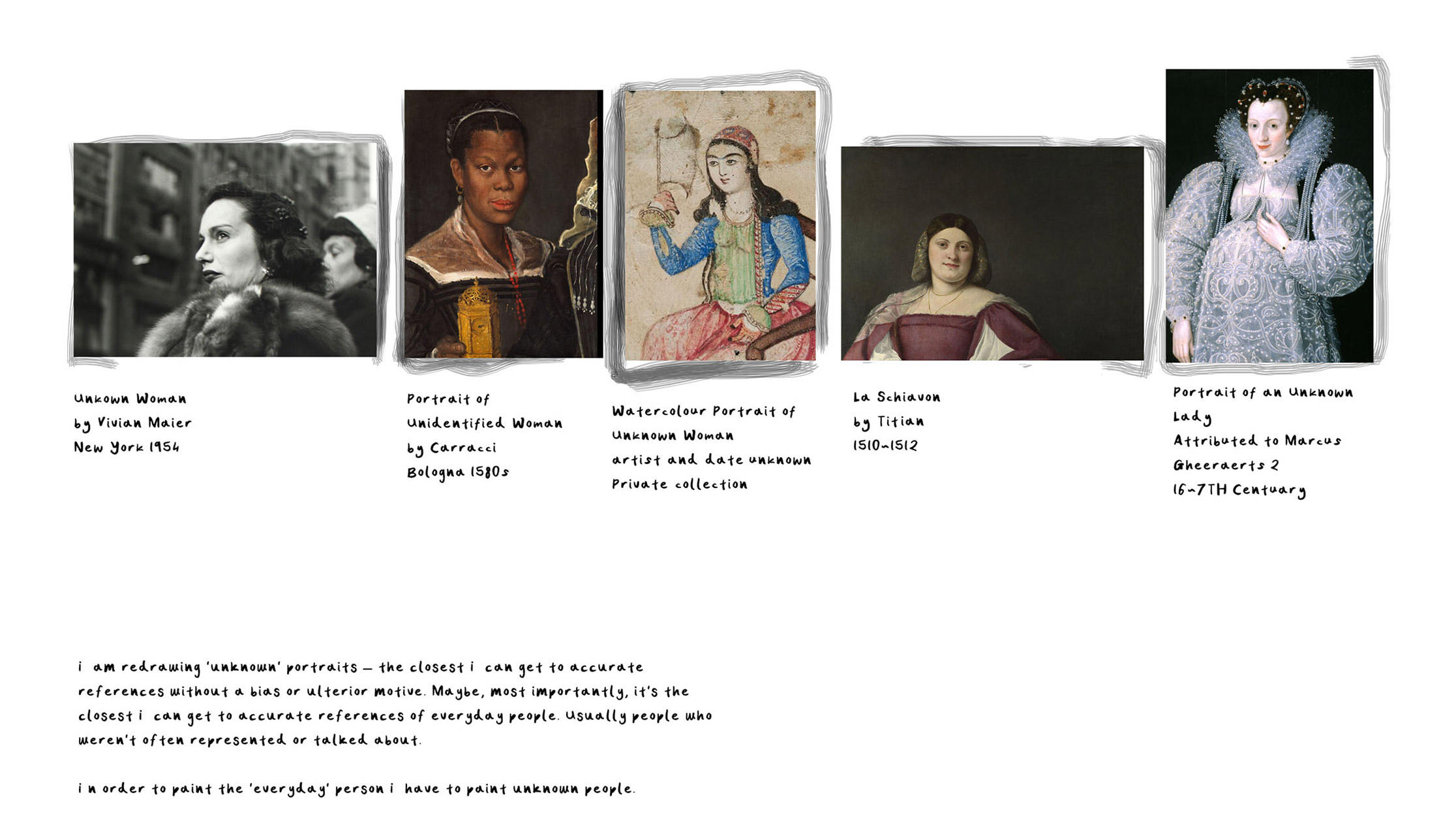 Reference material consisting of 5 unknown portraits from art history
