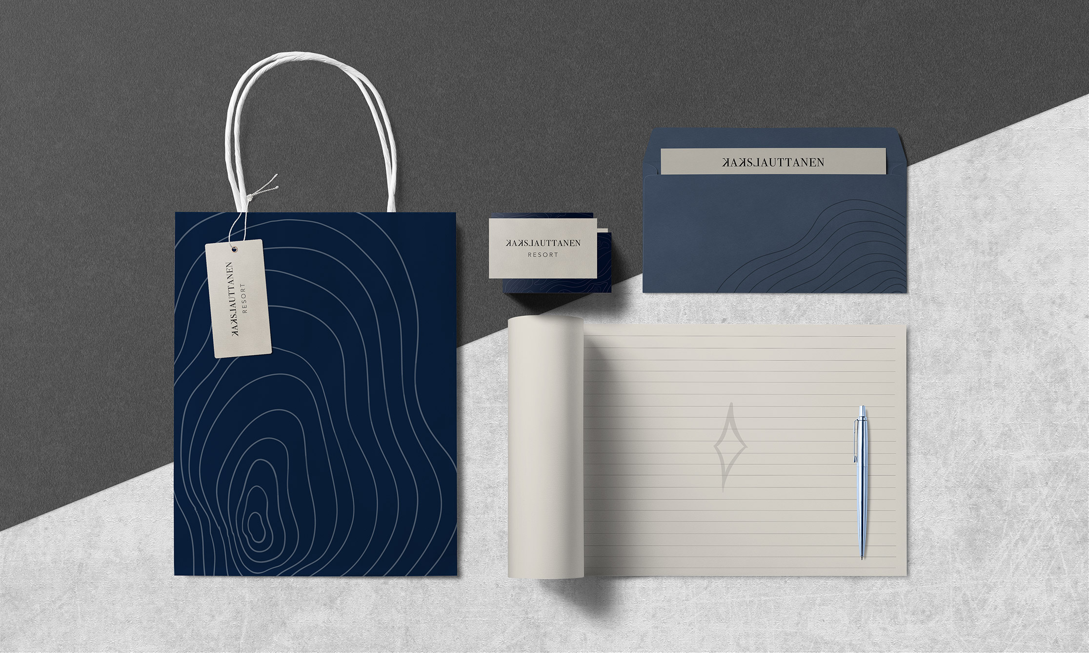 Mock-up visual identity applied to a variety of stationary items