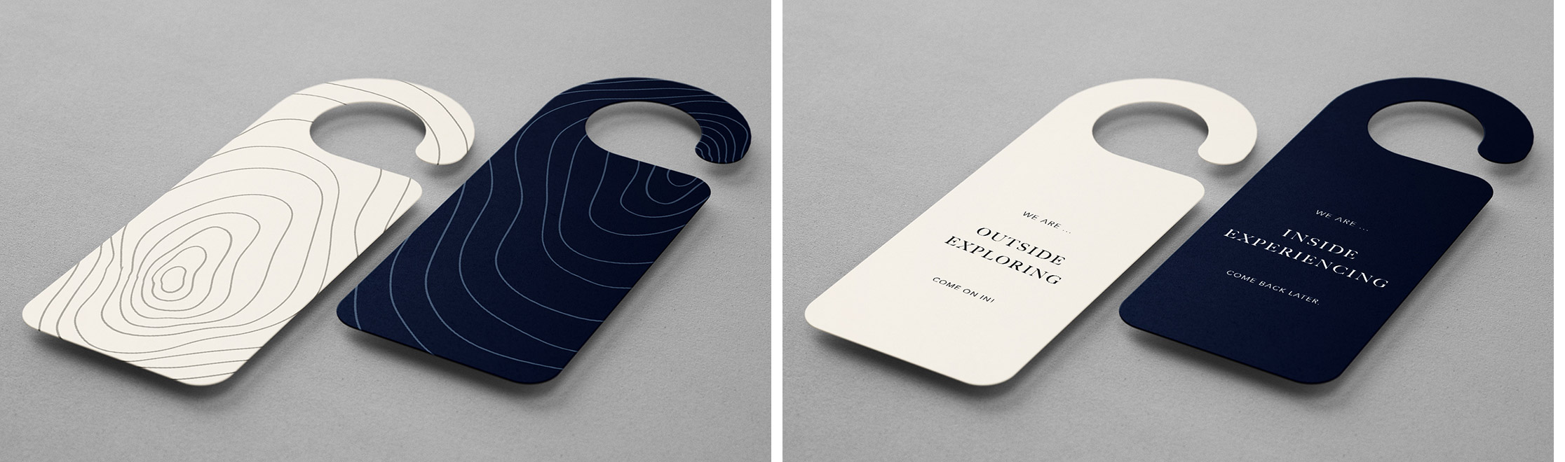 Mock-up visual identity applied to hotel room do not disturb signs