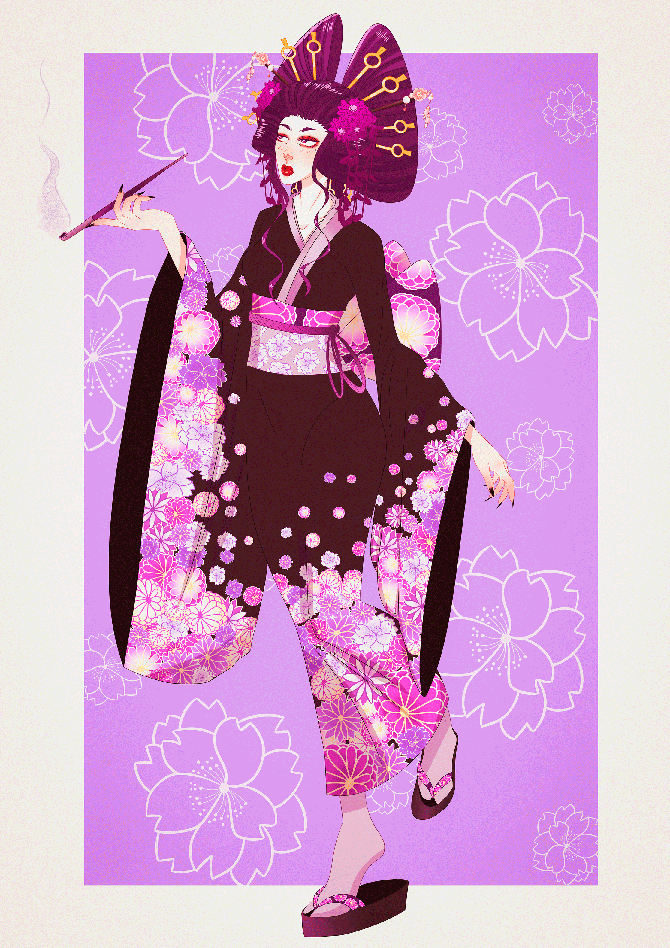 Digital character illustration inspired by Japanese fashion