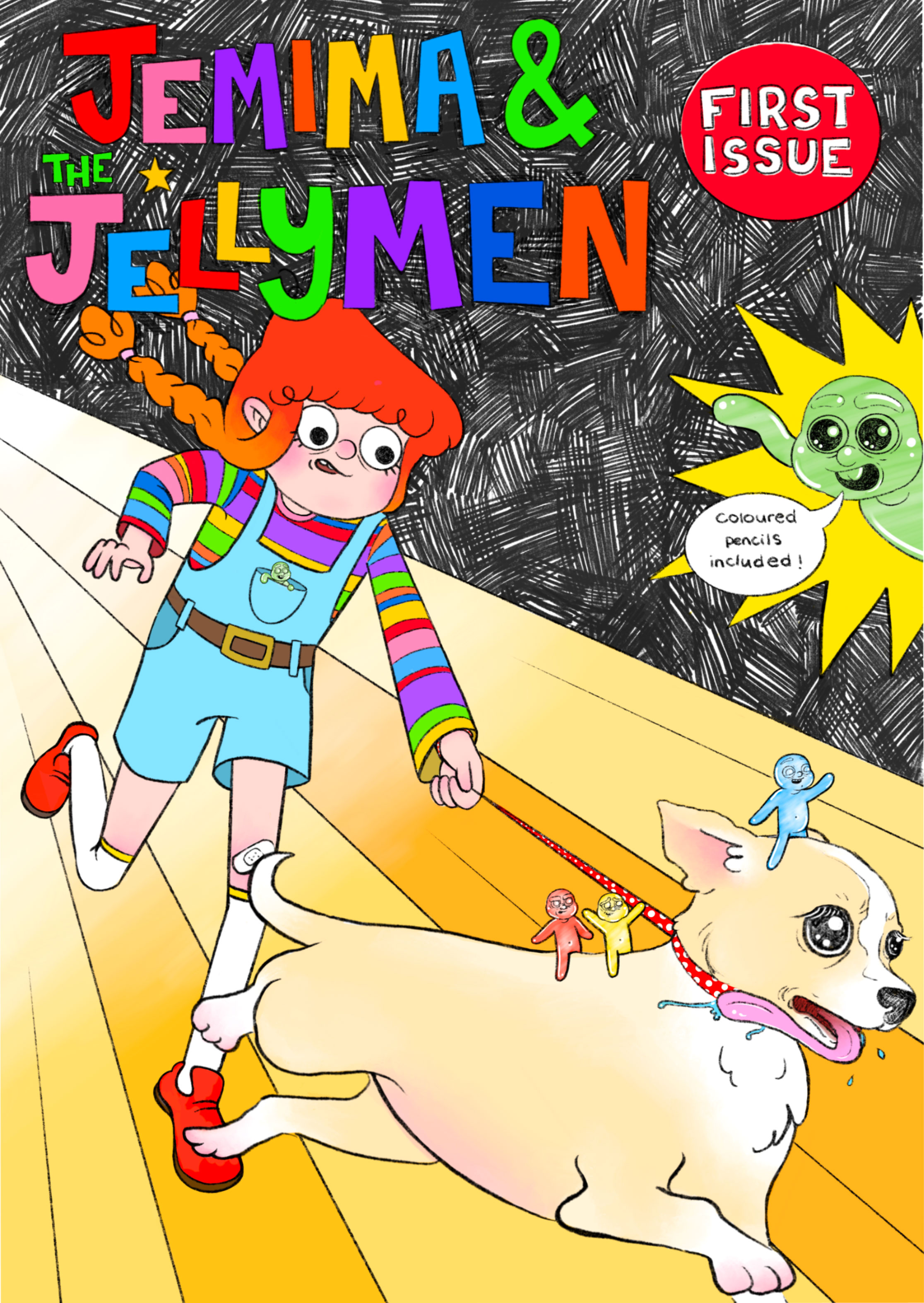 Front cover artwork for a children's interactive comic featuring an illustration of a girl and dog
