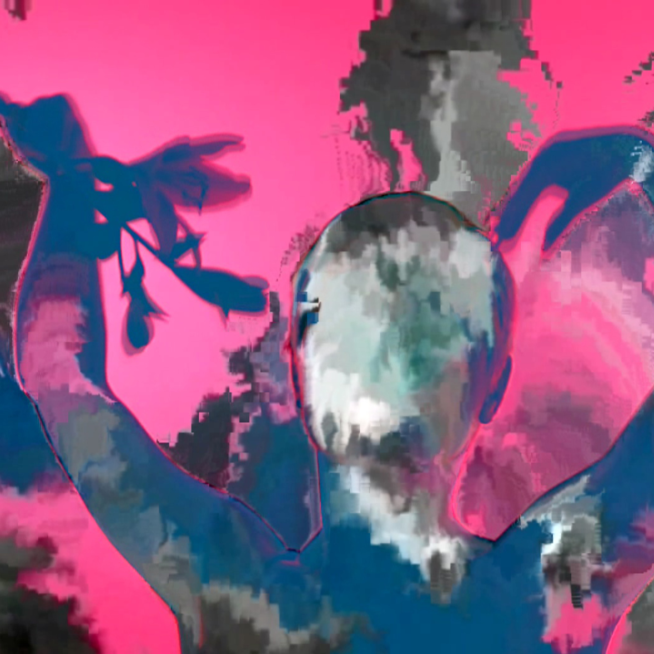 Detail from the digital film showing a pixelated image of a person dancing