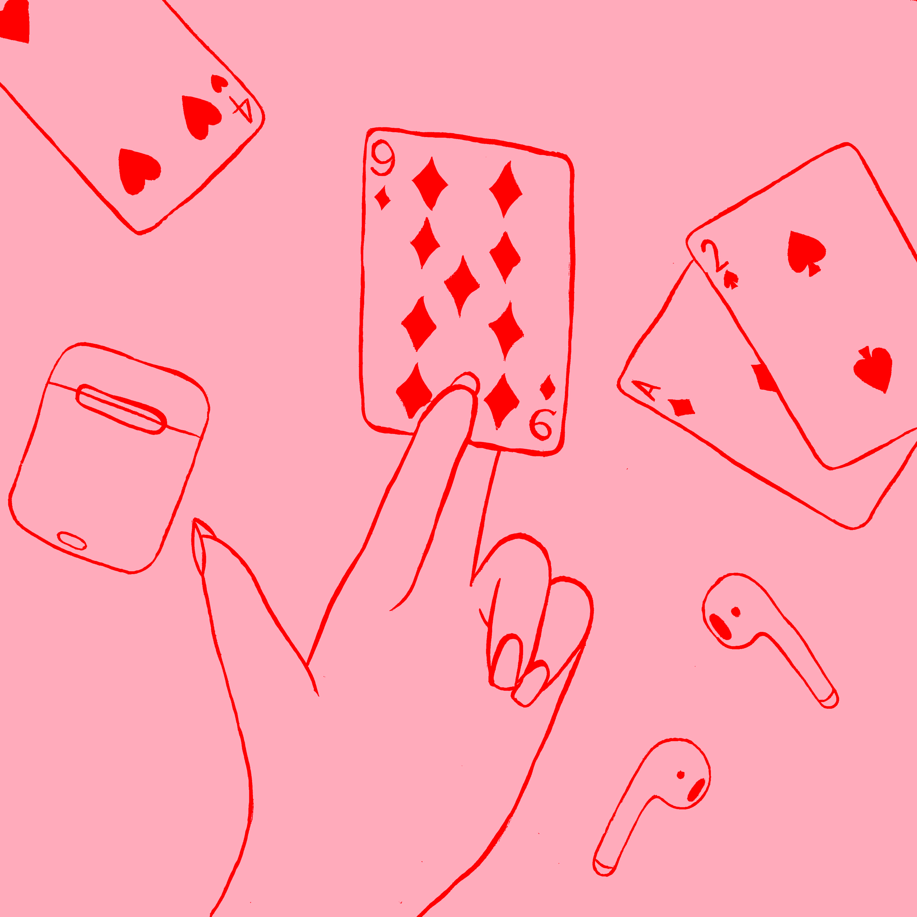 Illustration artwork of a hand holding a playing card