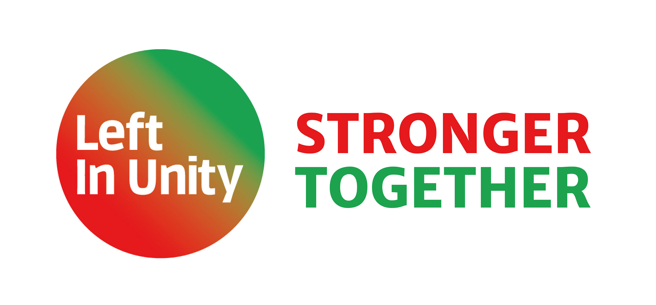 Logo design featuring the wordmark, Left In Unity and the strapline, Stronger Together 