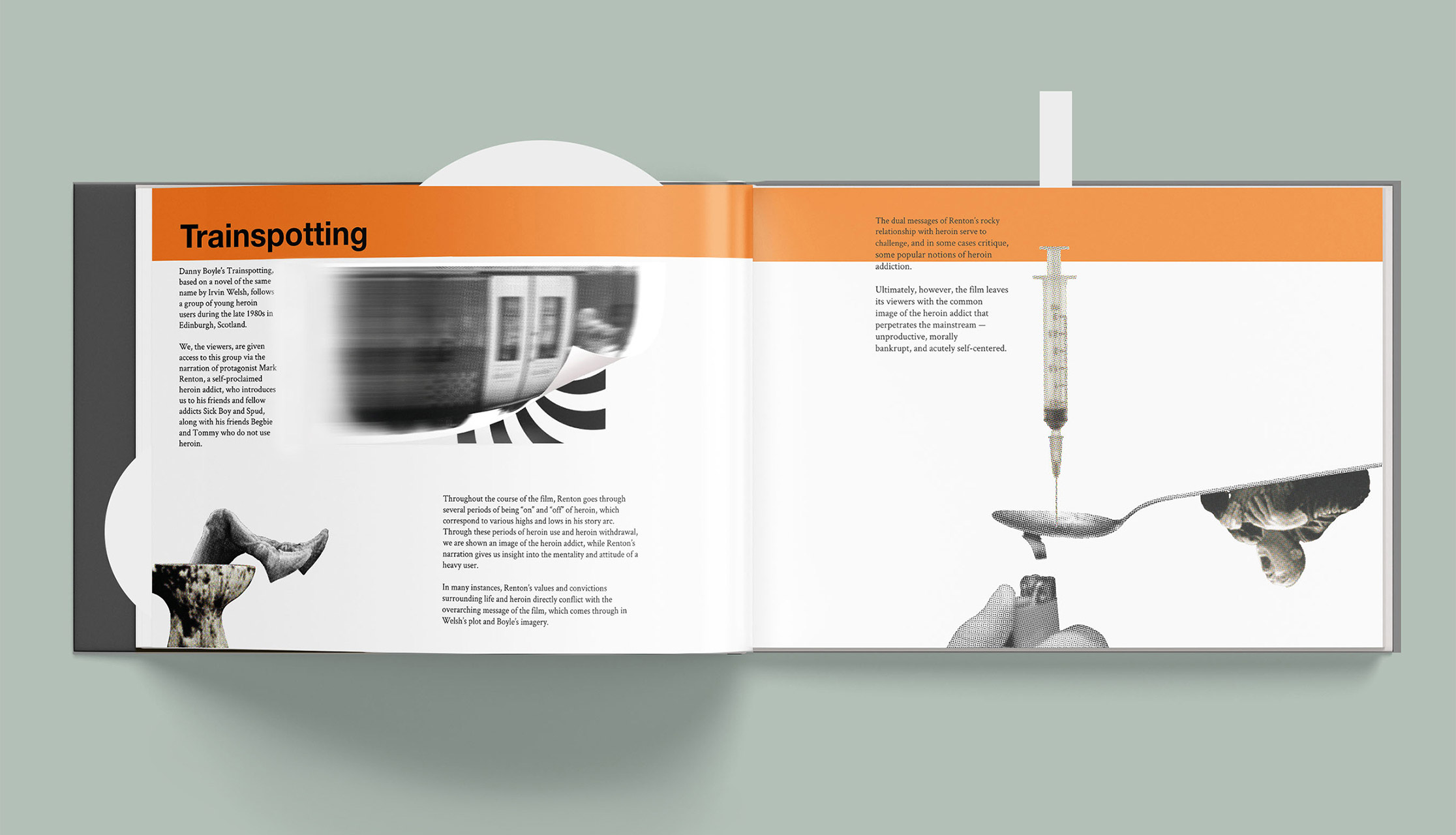 Mock-up of interactive spread for the film, Trainspotting